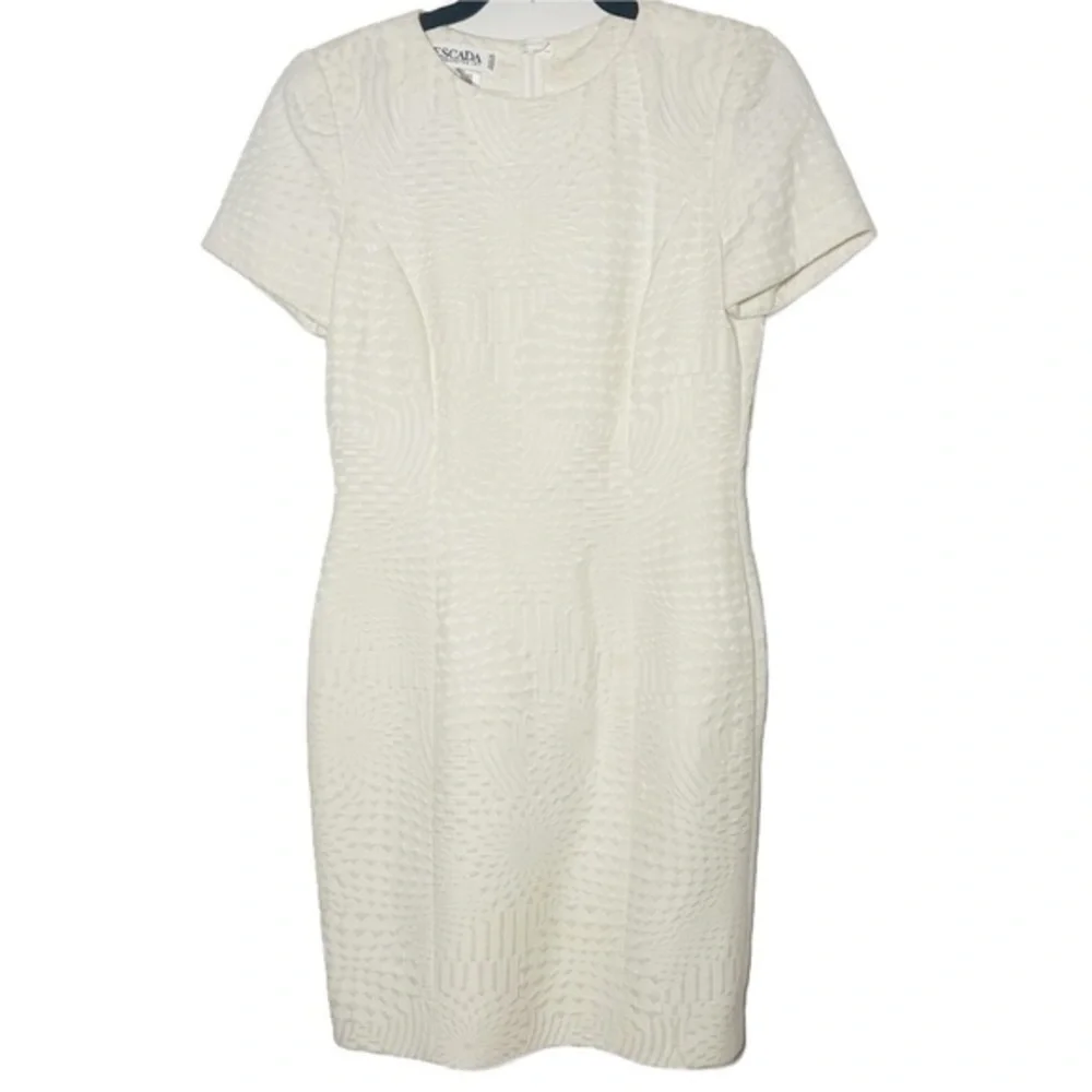 Vintage Escada Cream Jacquard Sheath Dress Silk Blend EU 34 US 4 minimal luxe - Picture 3 of 9